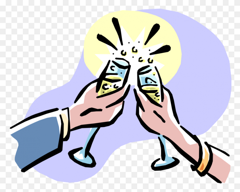 895x700 Hands Join Glasses To Make Toast - Champagne Toast Clipart