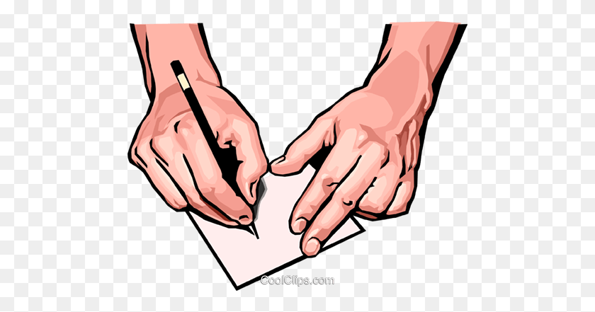 480x381 Hands With Pen And Paper Royalty Free Vector Clip Art Illustration - Writing On Paper Clipart