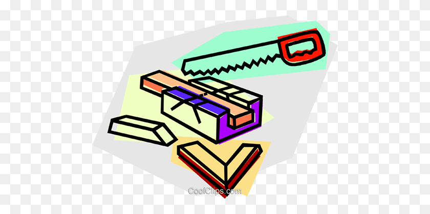 480x358 Handsaw And Miter Box Royalty Free Vector Clip Art Illustration - Hand Saw Clipart