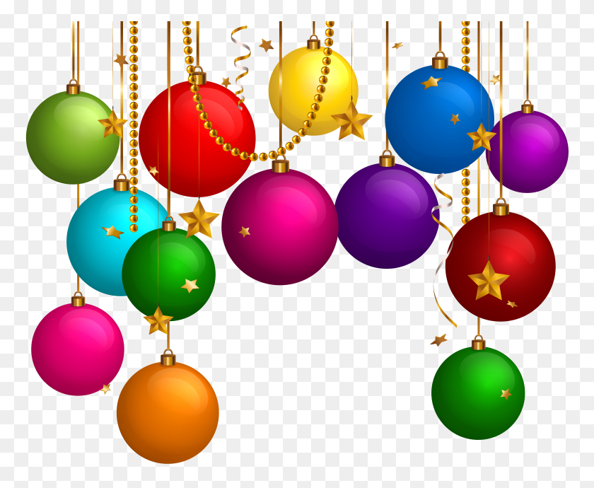 8000x6468 Hanging Christmas Balls Decor Png Clip - Christmas Decor PNG