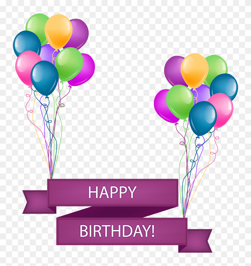7710x8197 Happy Birthday Banner With Balloons Transparent Png Clip Art Image - Free Happy Birthday Clipart Graphics