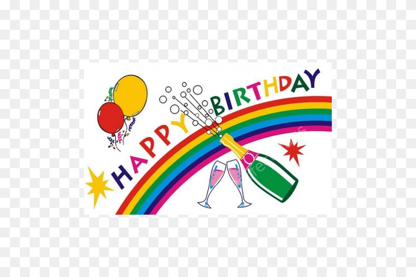 500x500 Happy Birthday Flag Happy Birthday Ballons Celebration And Wine Flag - Happy Birthday PNG Text