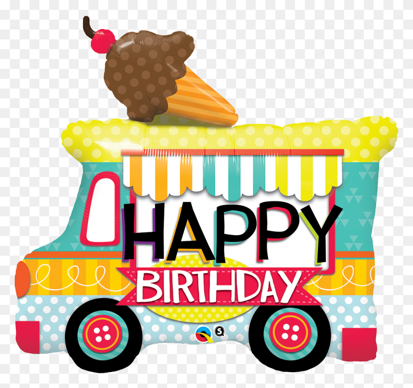 1077x1007 Happy Birthday Ice Cream Truck Mylar - Cake And Ice Cream Clipart