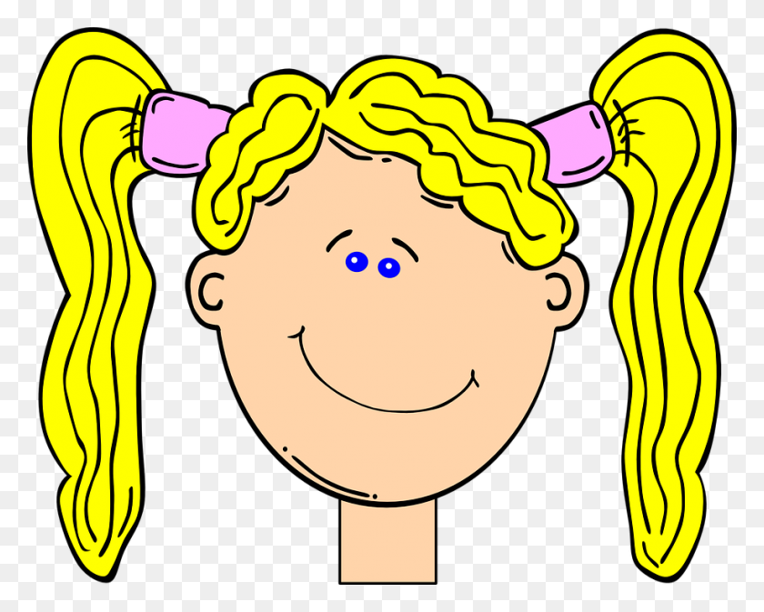 916x720 Happy Blonde Girl With Pig Tails Clip Art At Clker - Pig Face Clipart