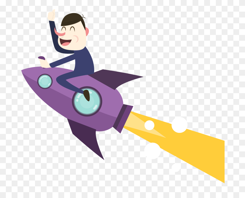 700x620 Happy Cartoon Businessman Flying On A Rocket - Cartoon Rocket PNG