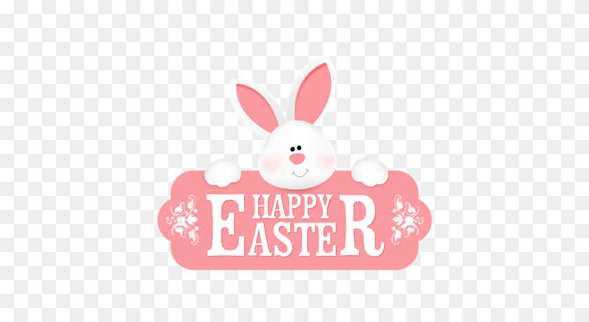 400x400 Happy Easter Pink Bunny Banner Transparent Png - Easter Bunny PNG