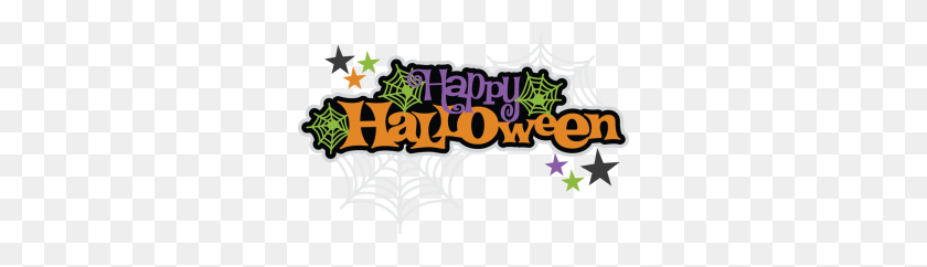300x182 Happy Halloween Scrapbook Title Spiderweb - Happy Halloween PNG