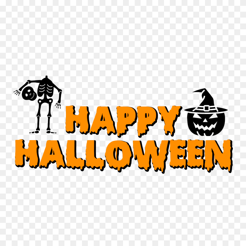 1000x1000 Happy Halloween Skeleton And Pumpkin With Witch Hat Transparent - Happy Halloween PNG