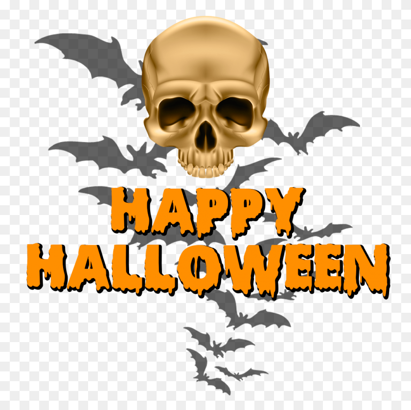 1000x1000 Happy Halloween Skull And Bats Transparent Png - Happy Halloween PNG
