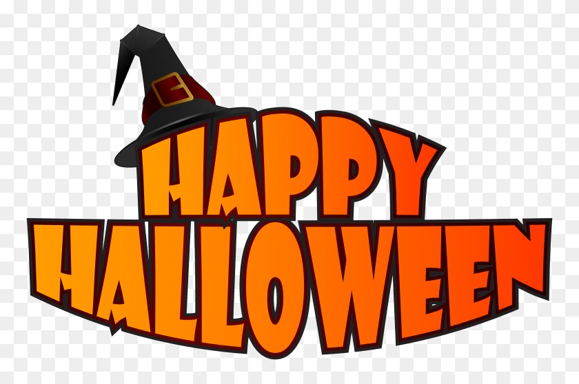 6199x3962 Happy Halloween With Witch Hat Png Clipart Gallery - Happy Halloween Clipart Free
