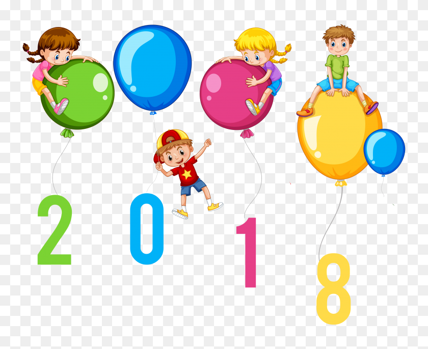 3487x2798 Feliz Año Nuevo Niños Con Globos Clipart Image - Word Balloon Clipart