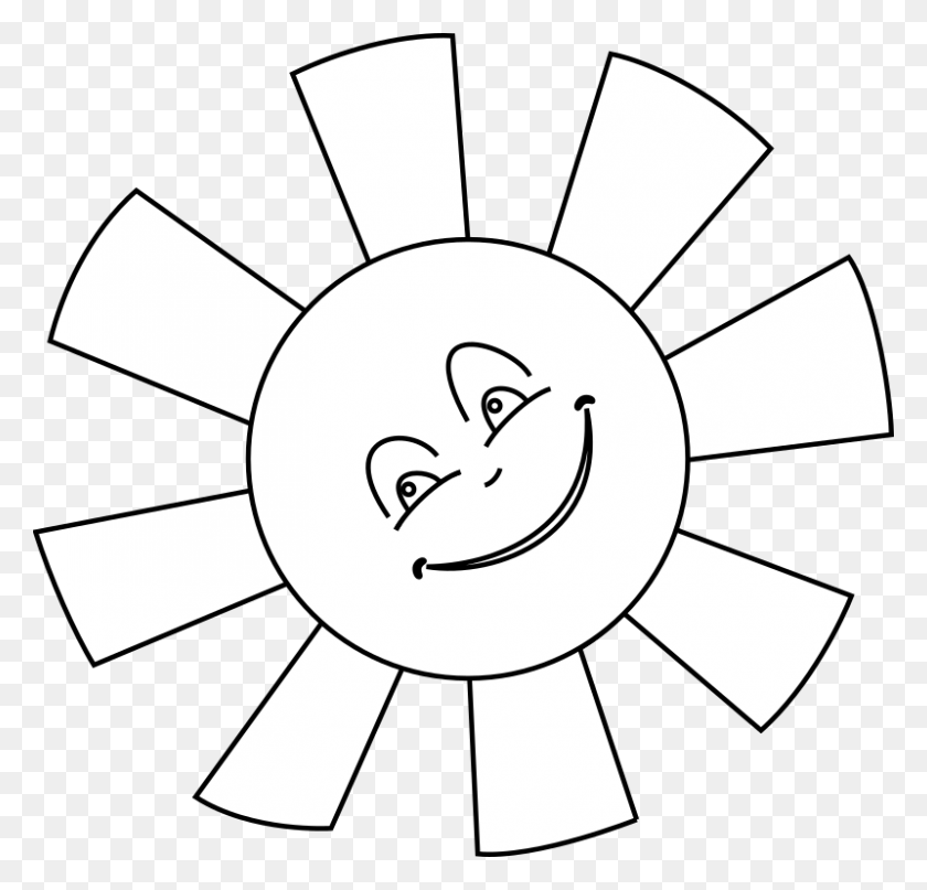 800x767 Счастливое Солнце Картинки С Изображением Большой Улыбки - Солнце Клипарт Черно-Белый Png