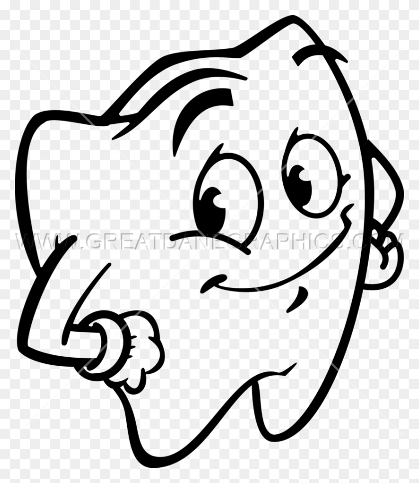 825x961 Happy Tooth Production Ready Artwork For T Shirt Printing - Tooth Black And White Clipart