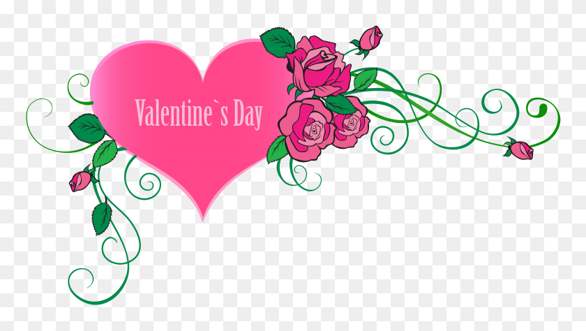 8000x4253 Feliz Día De San Valentín Corazón Con Rosas Png Clipart - Flor Corazón Clipart