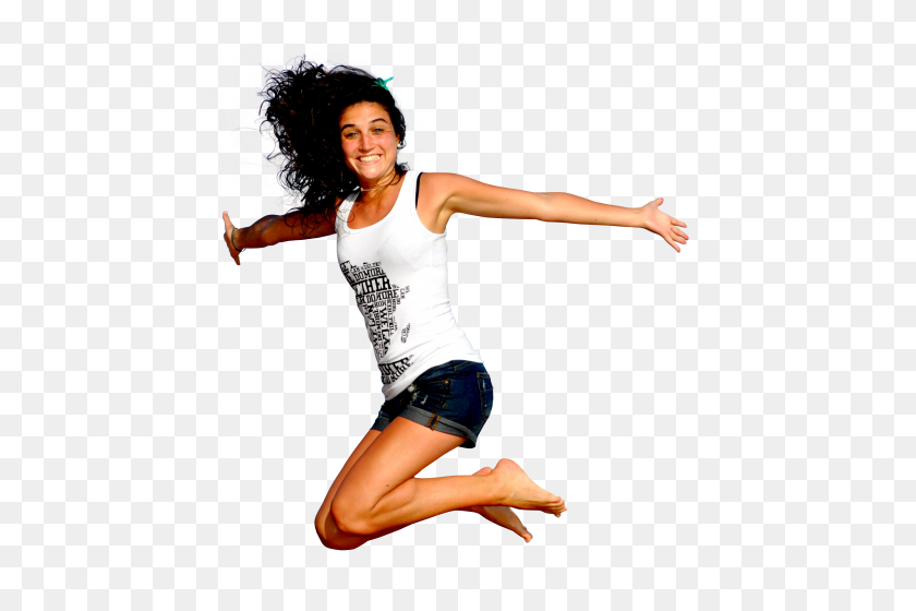 500x500 Mujer Joven Feliz Saltando En El Cielo Imagen Png - Saltando Png