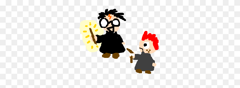 300x250 Harry Potter Showing Off His Wand To Weasley Drawing - Harry Potter Wand Clipart