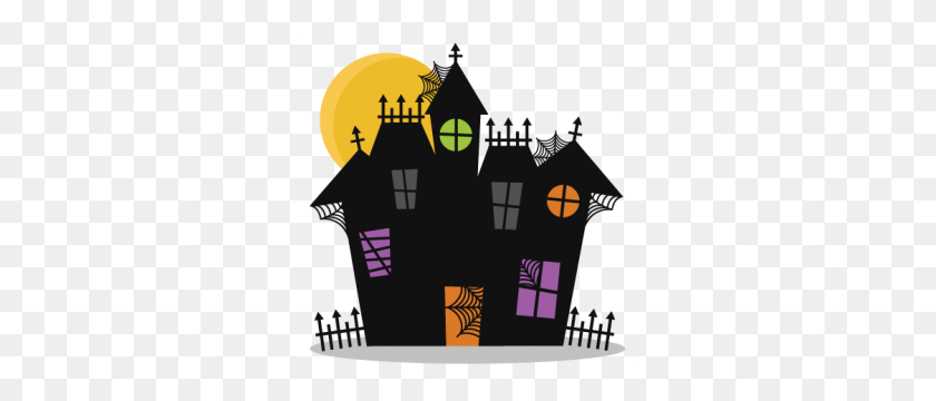 300x300 Casa Embrujada Cortando Murciélago Halloween Lindo - Imágenes Prediseñadas De Espantapájaros