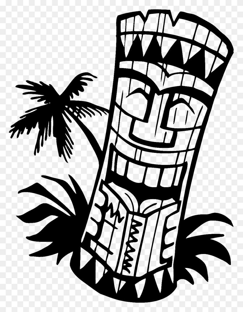 1054x1375 Hawaiian Clip Art Black And White Tiki - Palm Tree Sunset Clipart