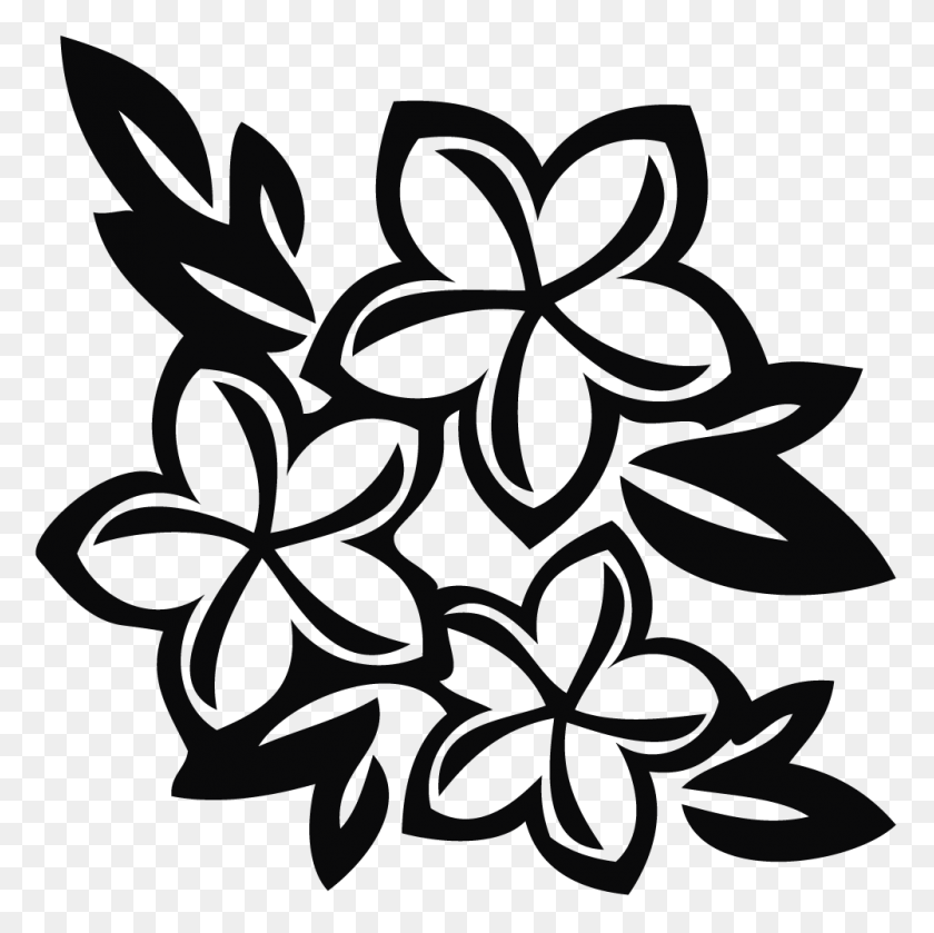 1000x1000 Hawaiian Flower Black And White Clip Art Clipart - Flower Clipart Black And White