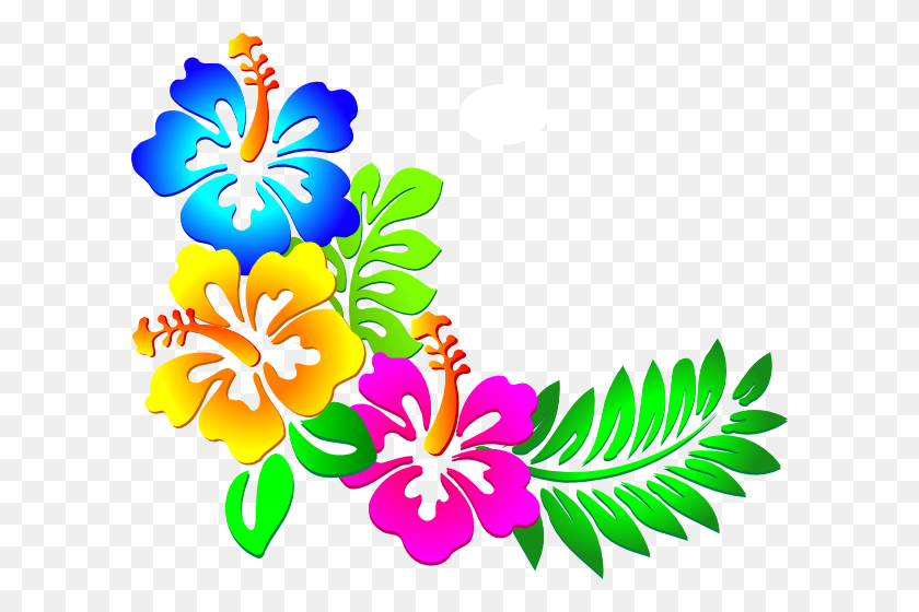 600x500 Hawaiian Flower Clip Art Black And White - Flower With Leaves Clipart