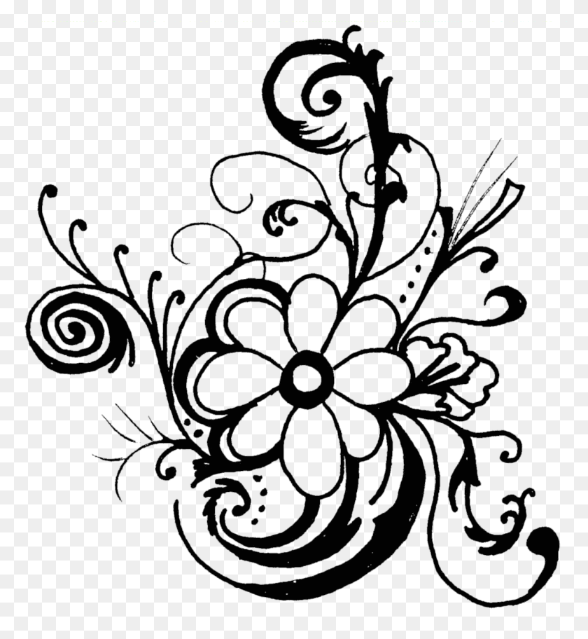 1352x1477 Hawaiian Flower Clip Art Borders - Scroll Clipart Black And White
