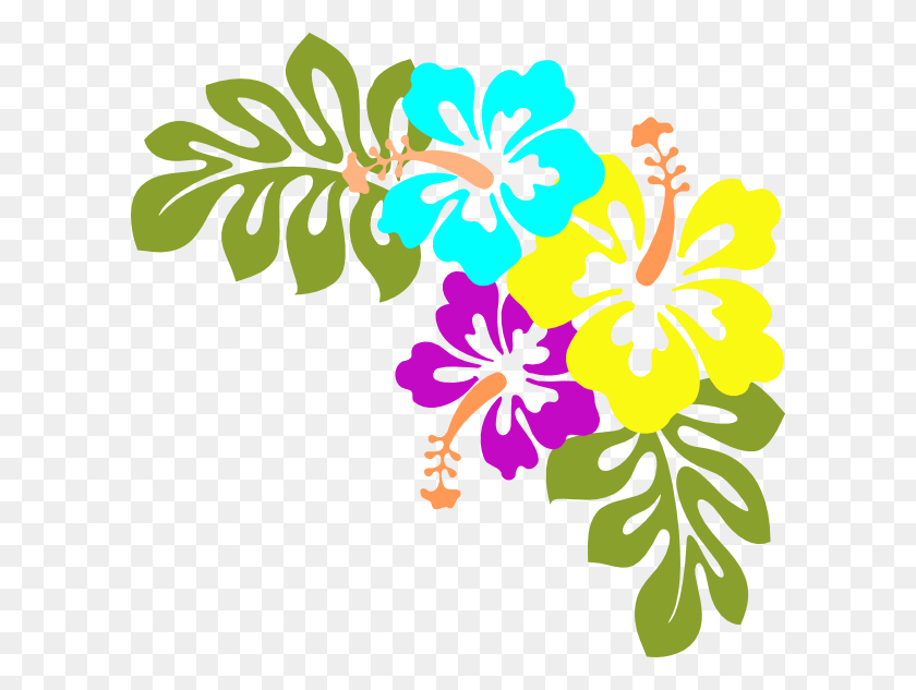 600x573 Гавайский Цветок Картинки, Цветы Картинки - Цветок С Листьями Клипарт