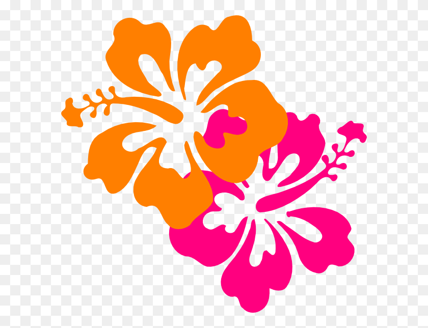 600x584 Гавайский Цветок Картинки Розовый И Желтый Гибискус Бесплатно - Гавайский Лей Клипарт