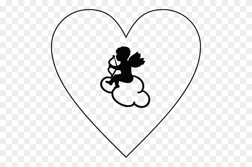 500x496 Heart And Cupid Silhouette - Cupid Clipart Black And White