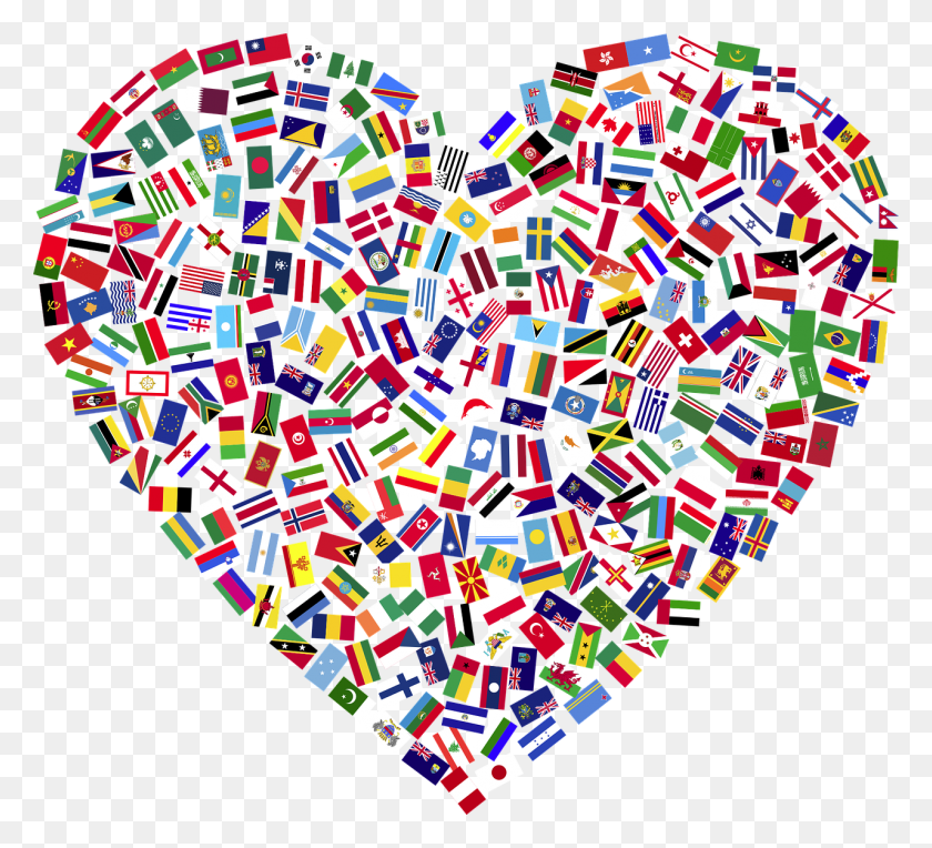 1280x1156 Banderas, Corazón, Países, Unido, Unidad - Clipart De Banderas Internacionales