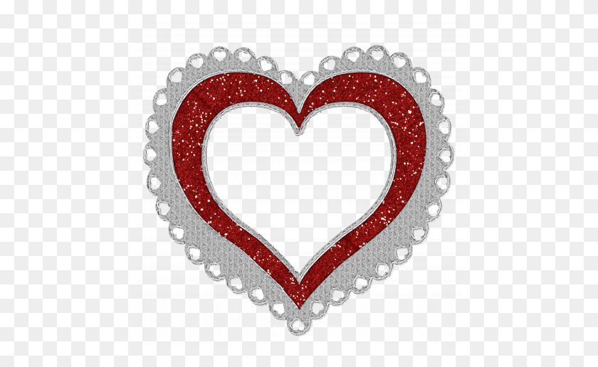 456x456 Heart Frame Silver And Red Glitter Graphic - Gold Glitter Frame PNG