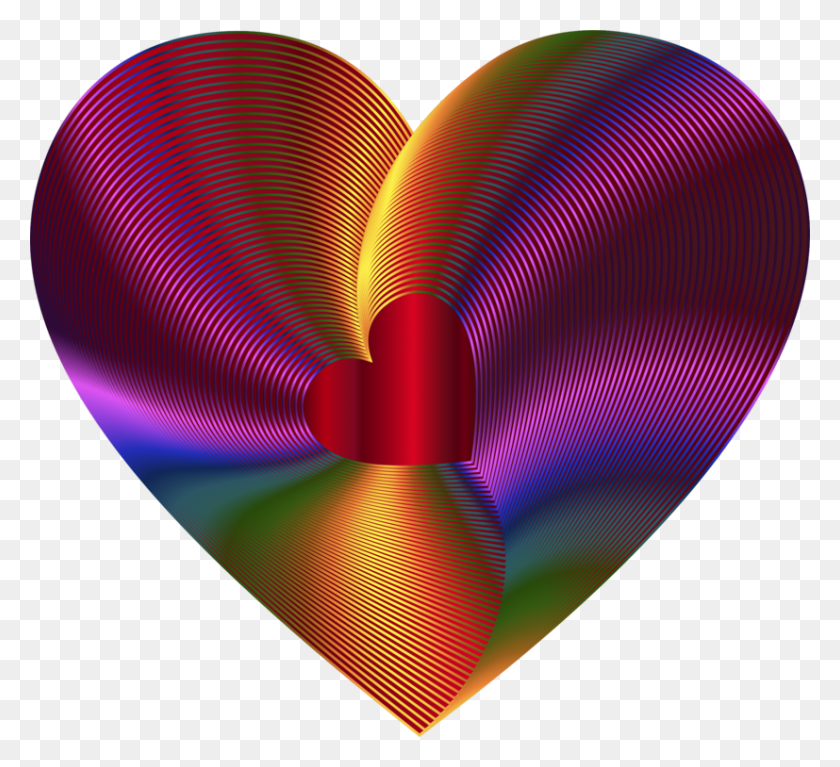 827x750 Heart Rainbow Gold Color Red - Rainbow Heart PNG