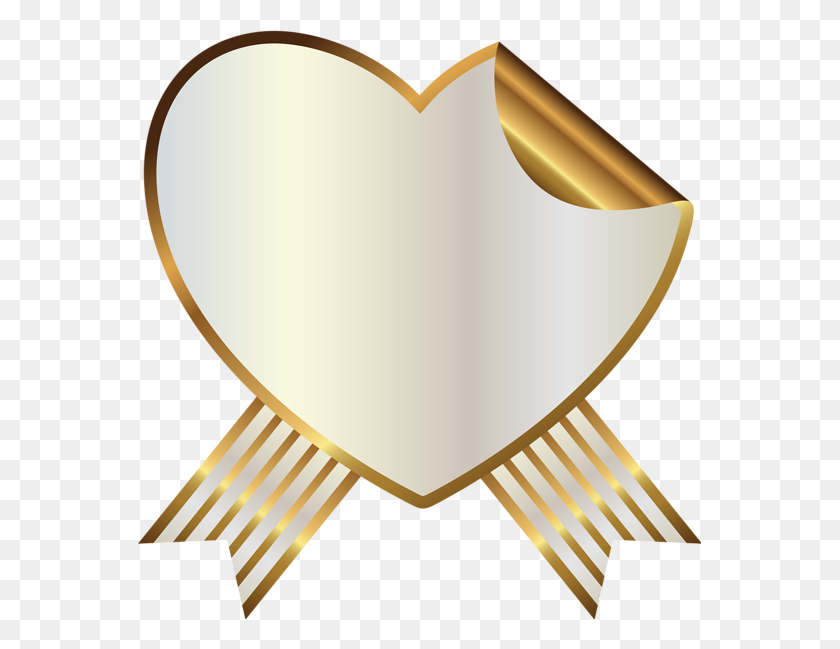 563x589 Heart White Gold Ribbon Emblem Transparentbackground - Gold Ribbon PNG