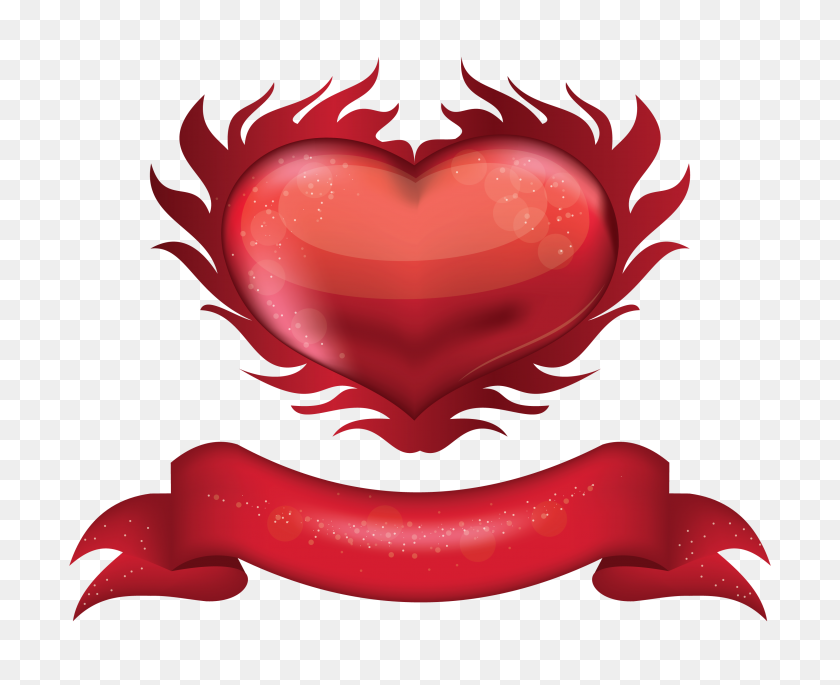 3000x2407 Heart With Banner Art - Red Hearts PNG