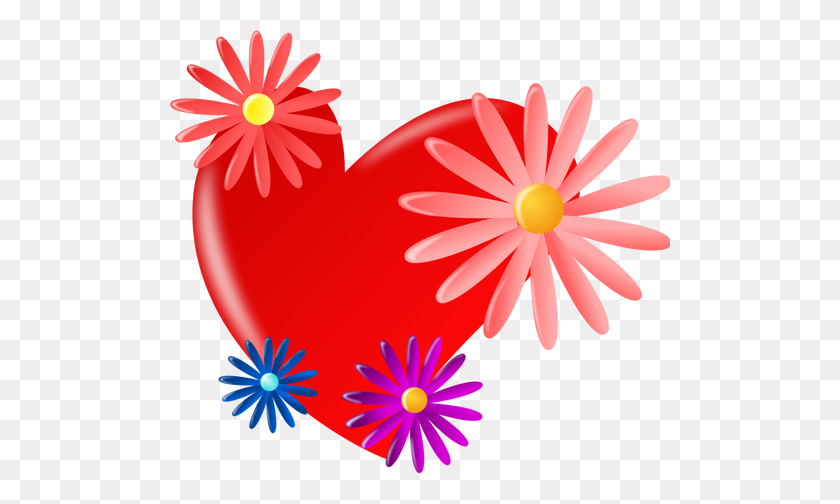 500x444 Heart With Blossom - Heart Flower Clipart