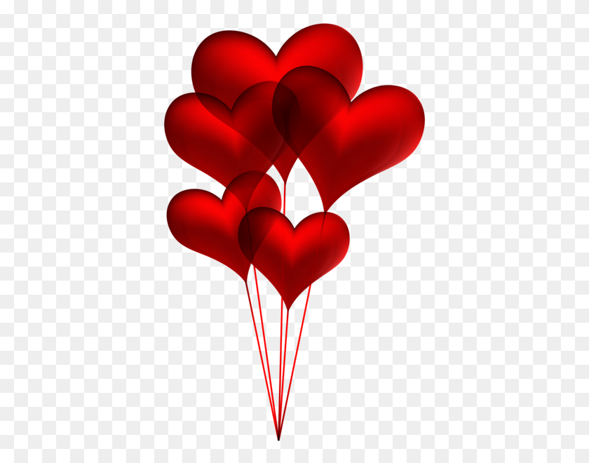 388x600 Hearts Heart Balloons - Red Background PNG