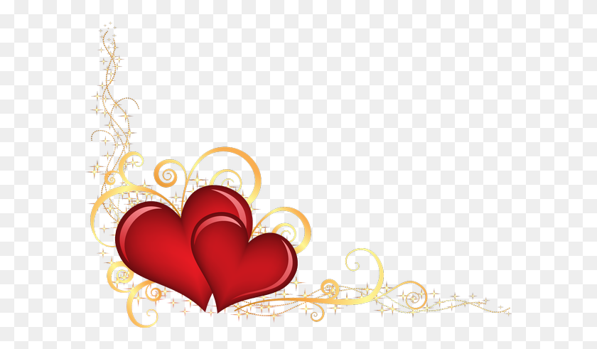 600x431 Сердца Красное Золото Угловой Декор Границы День Святого Валентина Роман - Сердце Граница Png