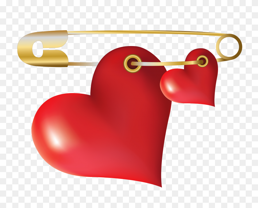 3523x2787 Hearts With Safety Pin Png - Safety Clipart