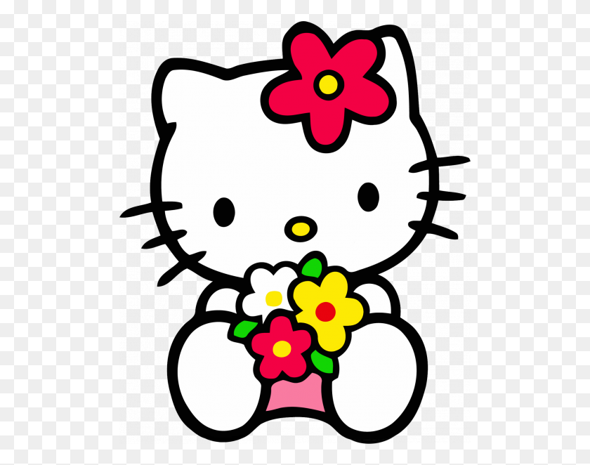500x602 Hello Kitty Png Clipart With Flower In Pixels - PNG Wallpaper
