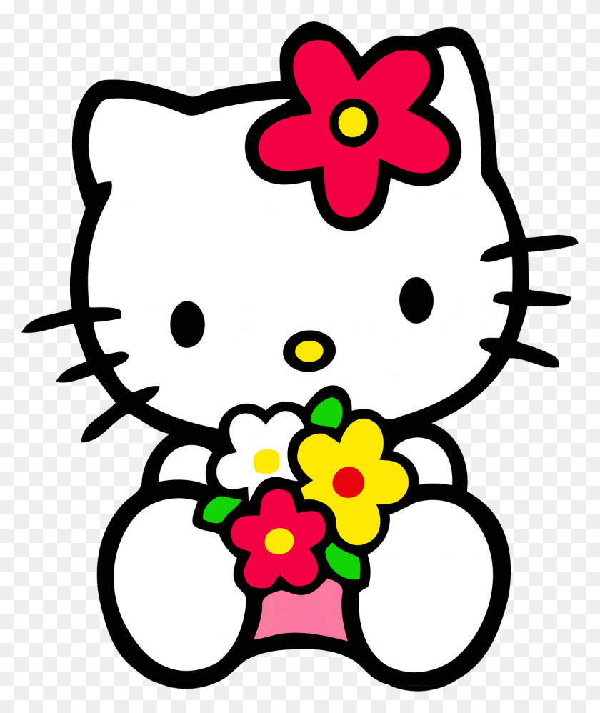 1330x1600 Hello Kitty Sitting With Flowers Transparent Png - Hello PNG