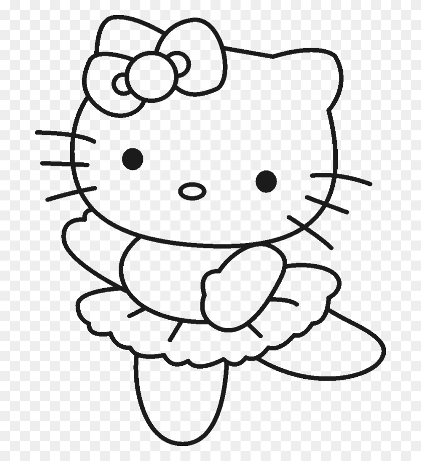 700x860 Раскраска Hello Kitty Была В Милом Костюме - Черно-Белый Клипарт Hello Kitty