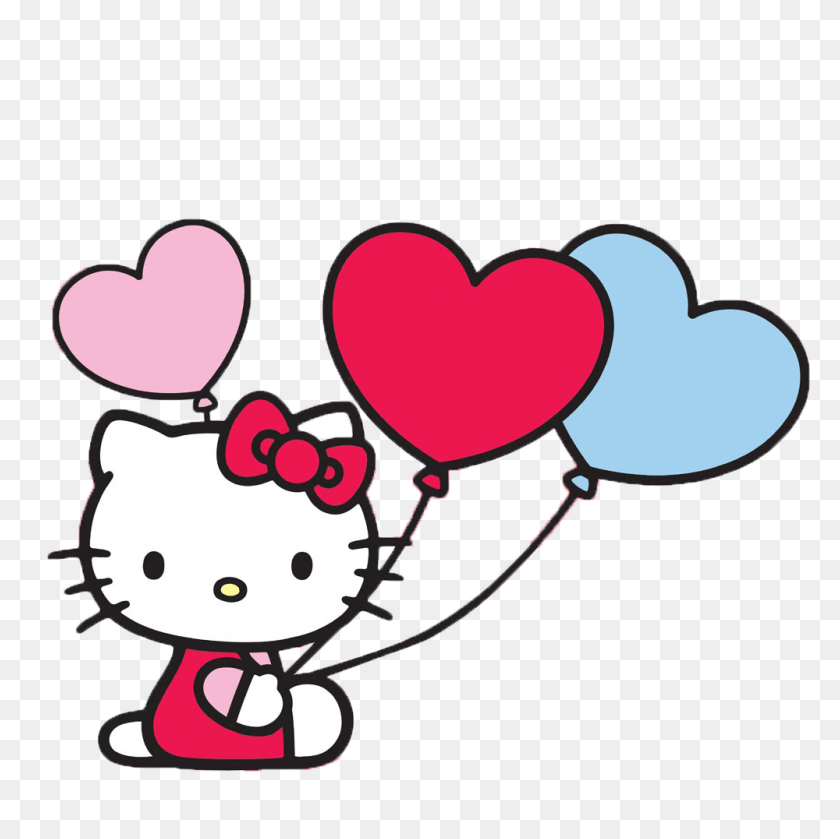 1000x1000 Hello Kitty With Balloons Transparent Png - Pink Balloons PNG