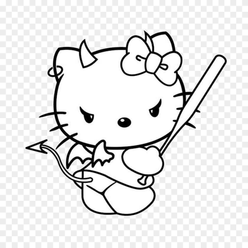 2048x2048 Hellokitty Sanrio Cute Devil Devilhorns Cute Sticker - Hello Kitty Clipart En Blanco Y Negro