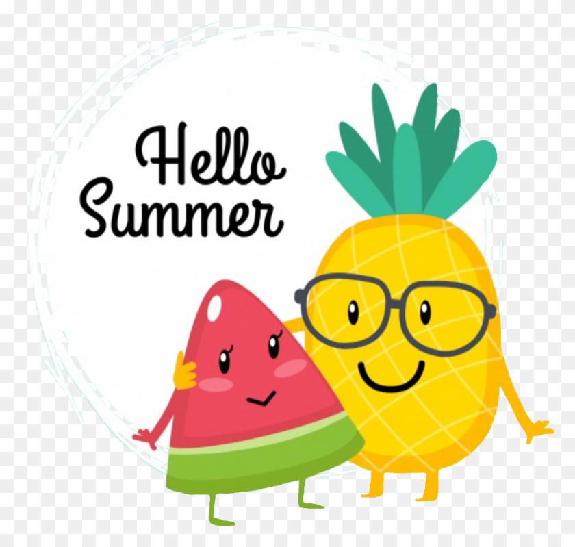 1011x959 Hellosummer Summer Watermelon Pineapple Friends Buddies - Summer Fruits Clipart