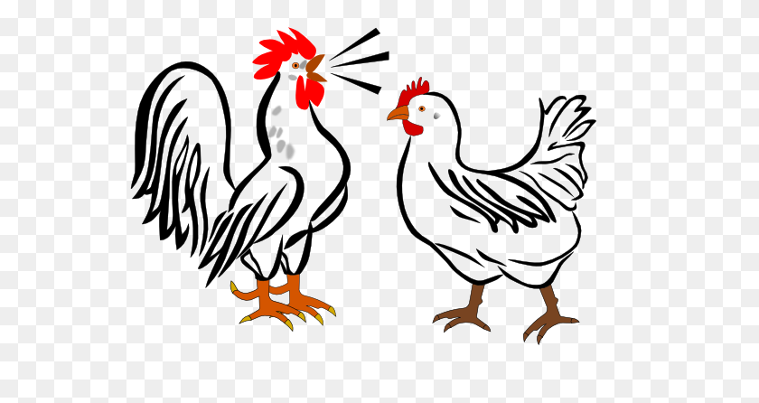600x386 Hen And Rooster Clip Art - Rooster Clipart