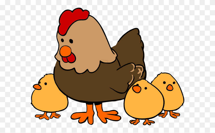 600x461 Hen With Chicks Clip Art - Cock Clipart