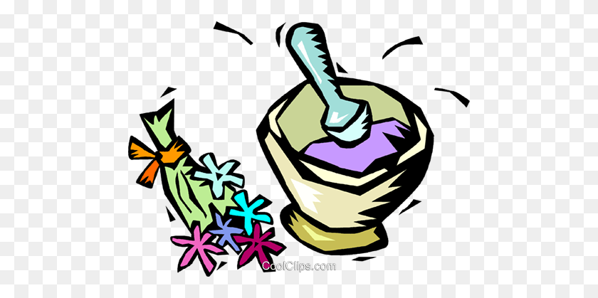 480x359 Herbal Medicine With Mortar And Pestle Royalty Free Vector Clip - Herbs Clipart