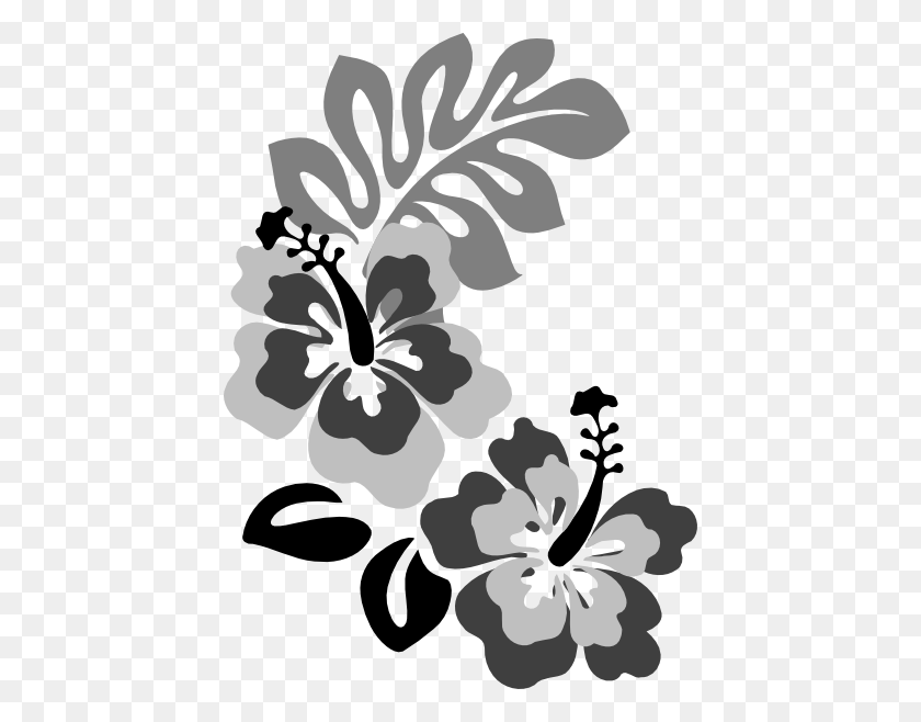 432x598 Гибискус Маленький - Гавайский Цветочный Клипарт Черно-Белый