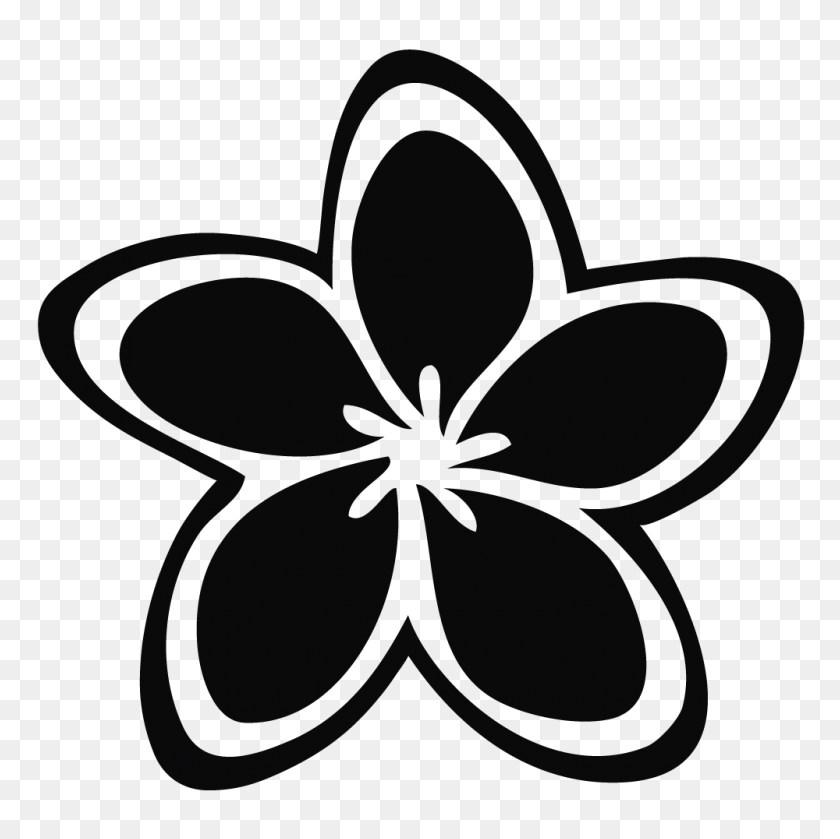 1000x1000 Цветок Гибискуса Черно-Белый Клипарт - Букет Цветов Клипарт Черно-Белый