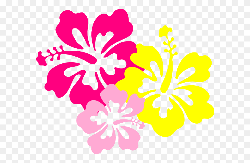 600x490 Hibiscus Pink Yellow Clip Art - Pink Flowers PNG