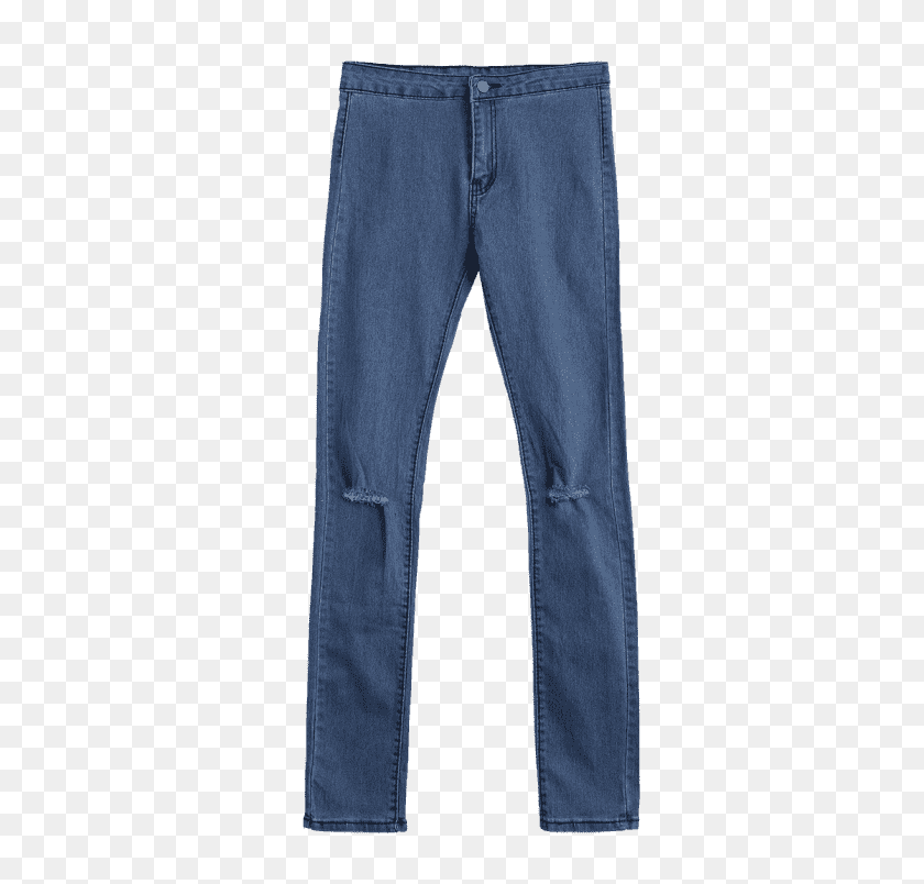 558x744 Jeans Rasgados De Cintura Alta En Azul Denim M Zaful - Página Rasgada Png